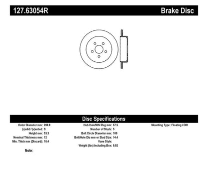 StopTech 03-09 Chrysler PT Cruiser Tur / 03-05 Dodge Neon SRT-4 Rear Right Slotted & Drilled Rotor