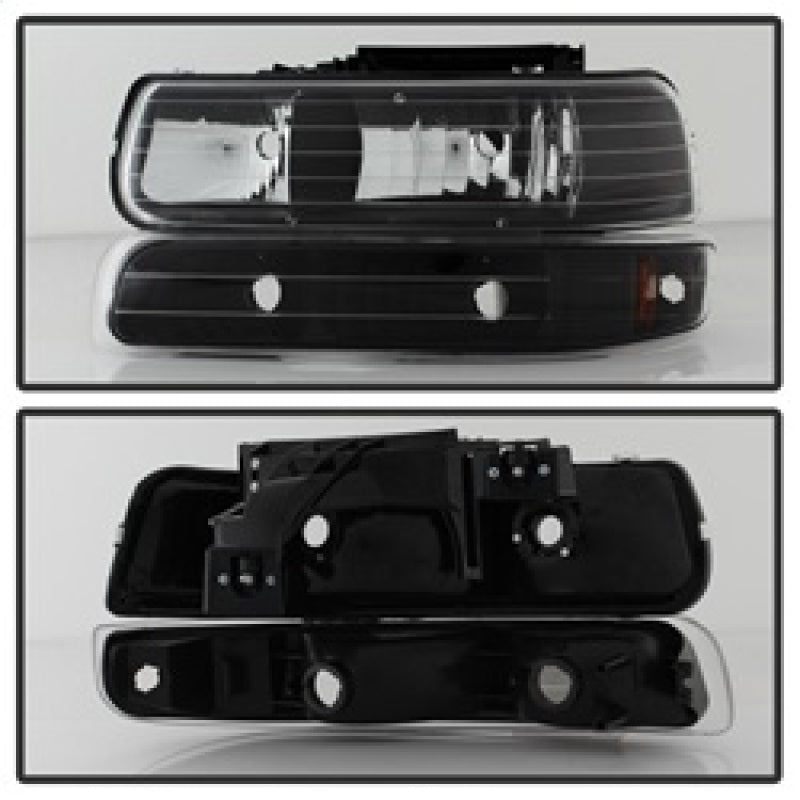 xTune Chevy Tahoe 00-06 Amber Crystal Headlights w/ Bumper Lights Black HD-JH-CSIL99-SET-AM-BK